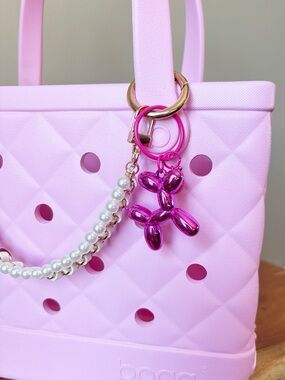 ♥️💖 Metallic Hot Pink Balloon Animal Dog & Bell Bag Charm Keychain Decor NWT